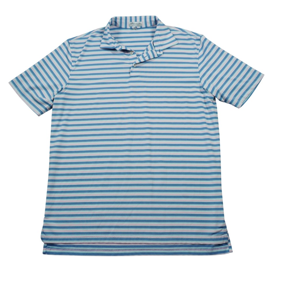 Peter Millar Summer Comfort Mens Large Blue‎ Pink Striped Performance Polo Shirt